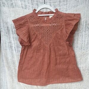 Universal Thread Ruffled Flutter Sleeve Blouse Orange Pink